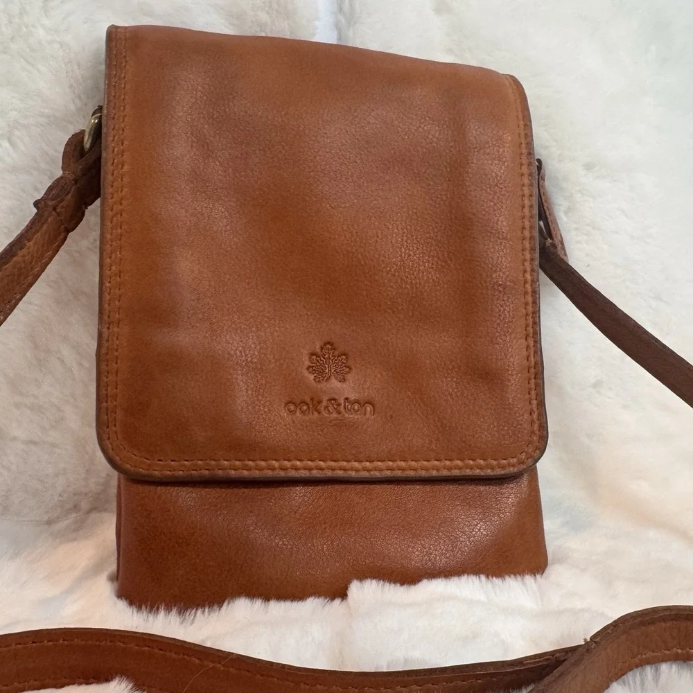 Oak & Tan Super Soft Brown Leather Crossbody Bag Small Phone Purse Wallet